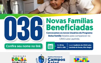Campos Sales: Prefeitura anuncia os 36 novos beneficiários (a) do Programa Bolsa Família do município.